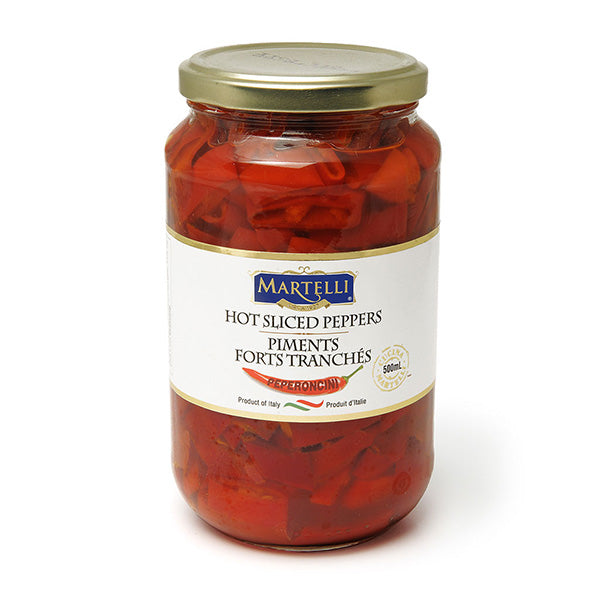 Martelli Hot Sliced Red Peppers in Oil — Bundle 3 x 500 ml