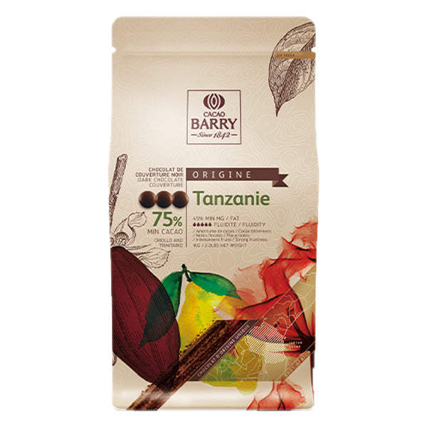 Cacao Barry Tanzanie 75% Dark Chocolate Pistoles — 1 kg
